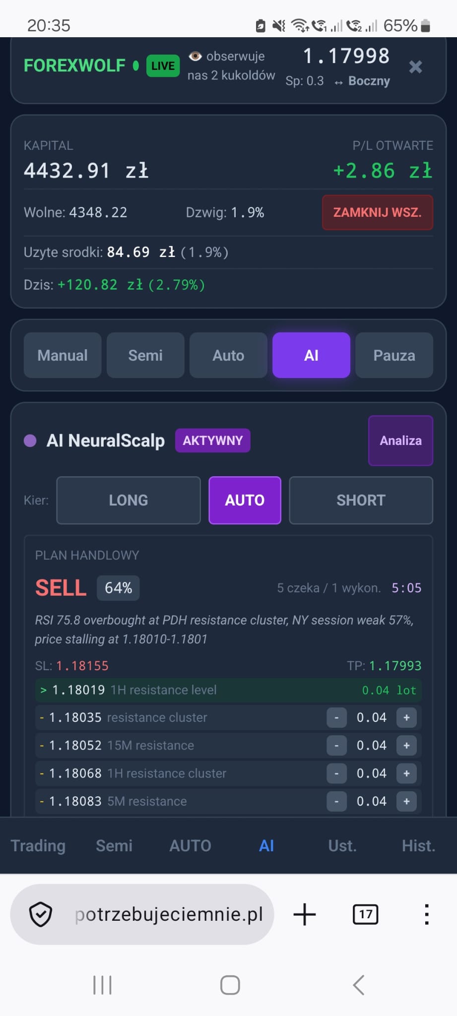 FOREX WOLF APP — zrzut ekranu aplikacji